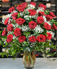 24 Red Roses With Baby's Breath