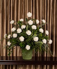 White Carnation Tribute Mache Basket