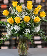One Dozen Yellow Roses With Baby's Breath