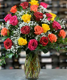 24 Assorted Roses With Baby's Breath