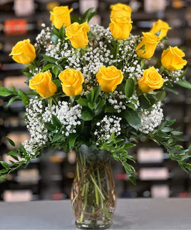One Dozen Yellow Roses with Baby's Breath Columbus Florists Griffin's Floral Design