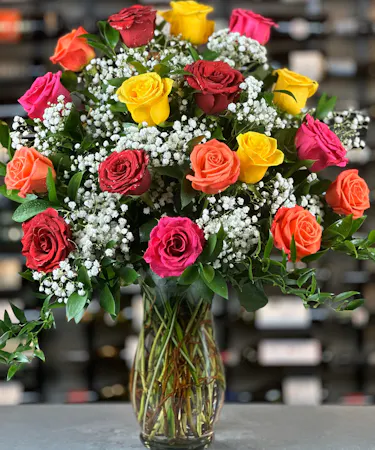 One In A Half Dozen (18) Assorted roses With Baby's Breath Columbus Ohio florists Newark Griffins