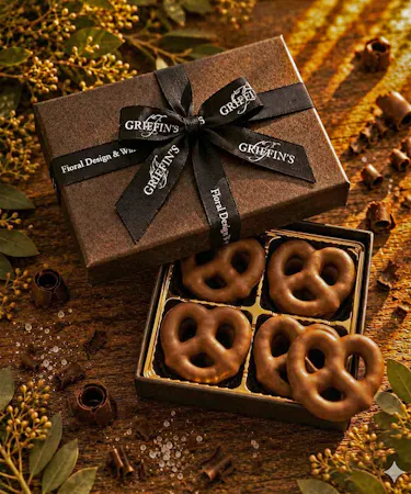 Handcrafted Ohio Amish chocolate-covered Dutch pretzels in premium milk and dark chocolate gift boxes.