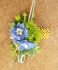 Blue & Green With Gold Wrist Corsage