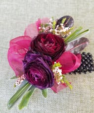 Burgundy with hot pink ribbon Wrist Corsage