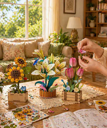 DIY wooden flower bloom sets including sunflower, pink tulip, and lily in Griffin’s Floral Design gift box – Columbus Ohio gift shop