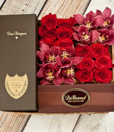 Orchids & Roses Dom Perignon Champagne Gift Box
