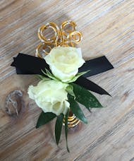 Double White Rose Gold Accent Boutonniere