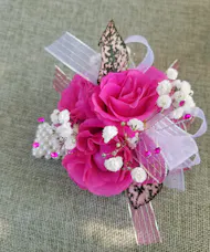 Hot Pink Rose & Babys Breath Wrist Corsage