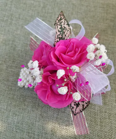 Hot Pink Rose & Babys Breath Wrist Corsages Columbus Ohio Florists Newark Ohio