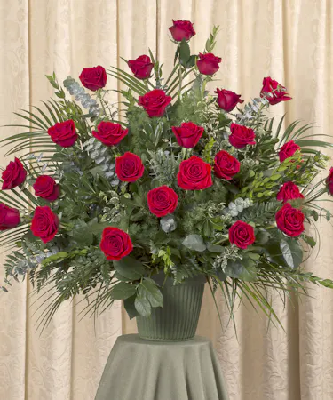 Red Rose Tribute Mache Basket Sympathy Flowers Columbus Ohio