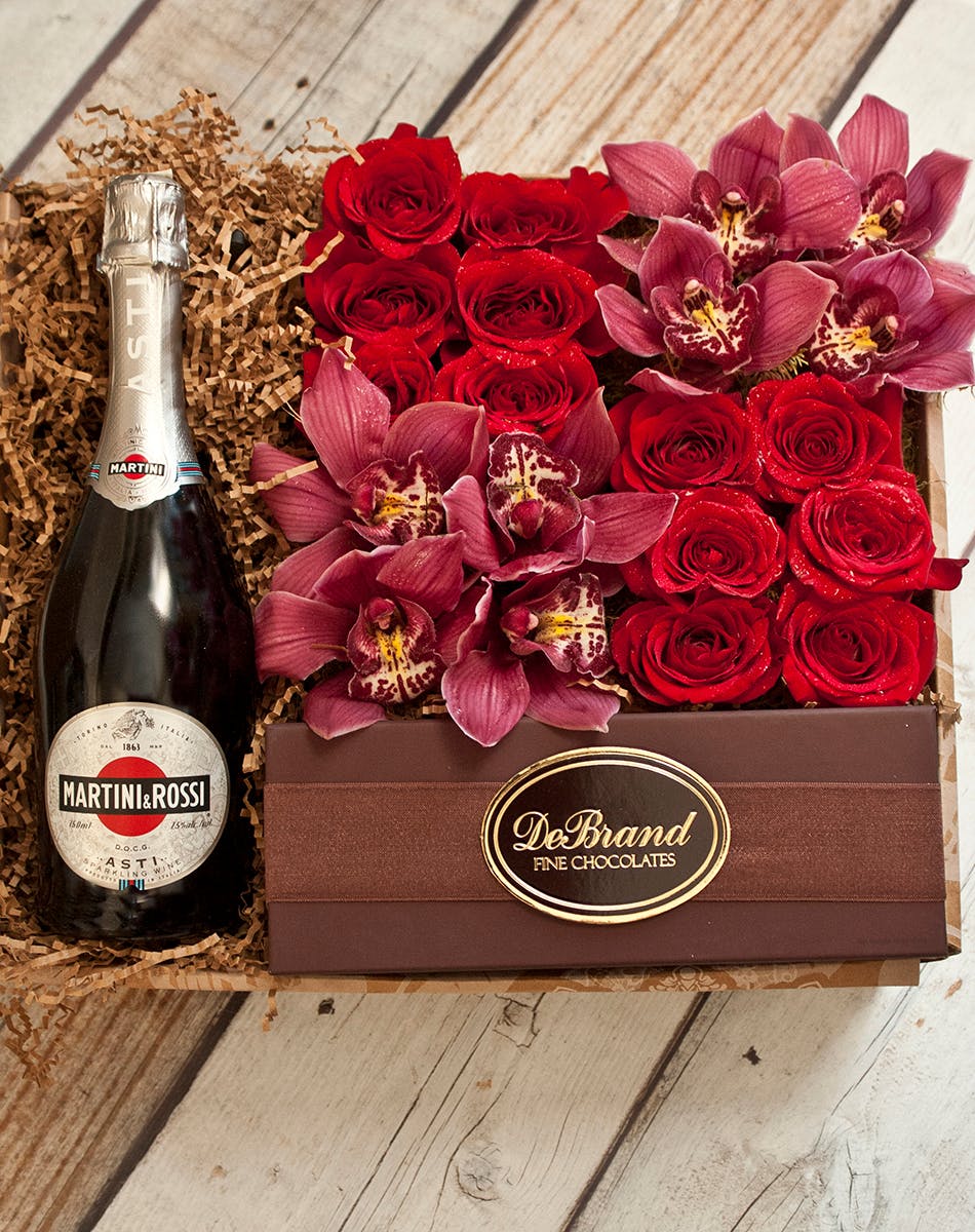 Orchids & Roses Martini Rossi Champagne Gift Box Columbus (OH) Flower
