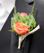Orange Rose With Bells of Ireland Boutonniere