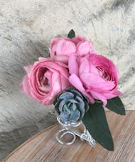Pink Ranunculus with succulent Wrist Corsage