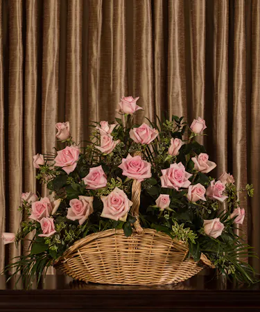 Pink Rose Tribute Fireside Basket Sympathy Flowers Columbus Ohio