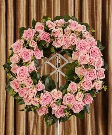 Pink Rose Tribute Standing Wreath Sympathy Flowers Columbus Ohio
