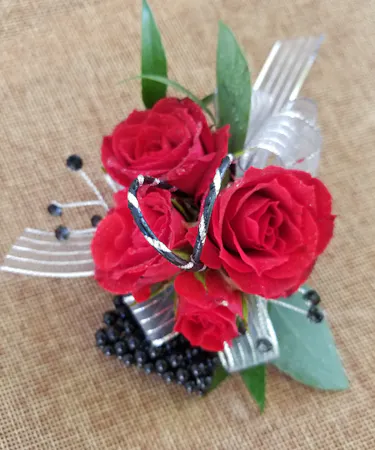 Red Rose with Back & Silver Accent Wrist Corsage Columbus Ohio Florists Newark OH
