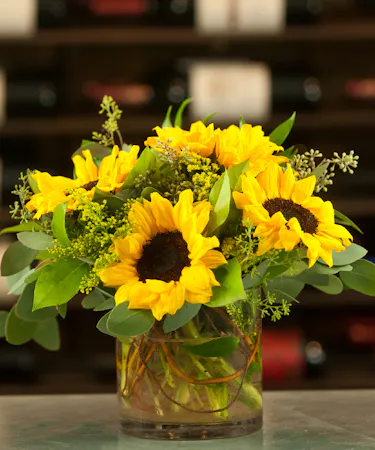 Sassy Sun Flowers Cylinder Fall Flowers Columbus Ohio Florists Newark Oh 