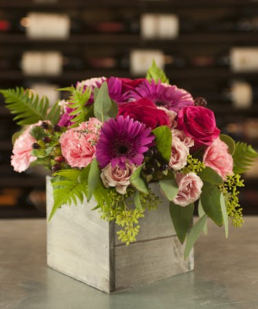 Secret Garden Wooden Cube Purple Skies Columbus Florists Flower