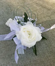 Single Ranunculus  With Iridescent Ribbon Wrist Corsage