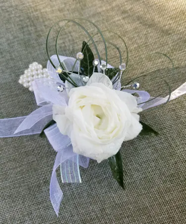 Single Ranunculus with Lavender Ribbon Wrist Corsages Columbus Ohio Florists Newark Ohio