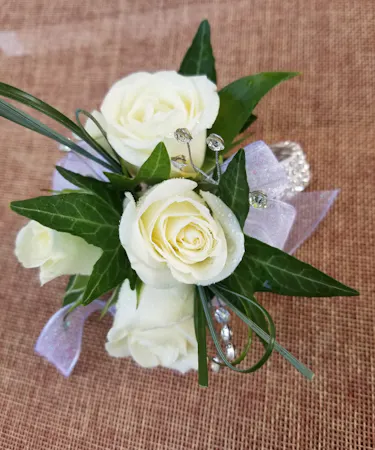 Traditional White & Iridescent Wrist Corsage