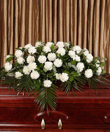 White Carnation Tribute Casket Spray Sympathy Flowers Columbus Ohio