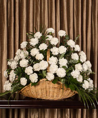 White Carnation Tribute Fireside Basket Sympathy Flowers Columbus Ohio