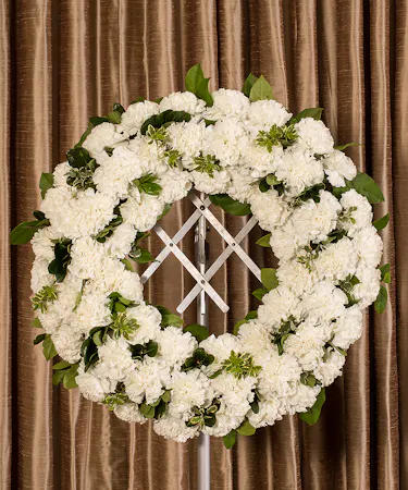 White Carnation Tribute Standing Wreath Sympathy Flowers Columbus Ohio