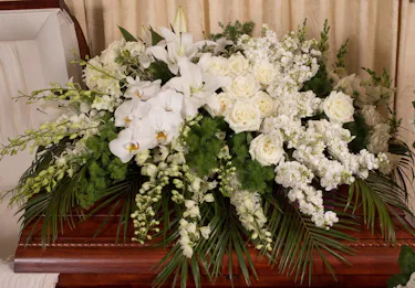 White Elegance Tribute Series Casket Spray Sympathy Flowers Columbus Ohio