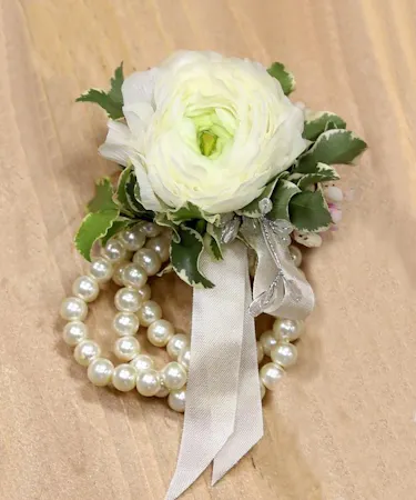 White Ranunculus Wrist Corsages columbus ohio florists newark OH