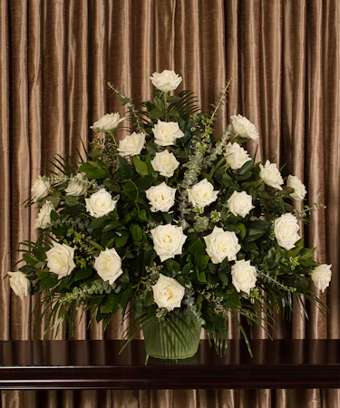White Rose Mache Basket Sympathy Flowers Columbus Ohio