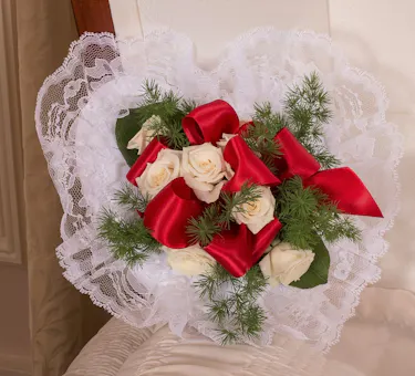 Red & White Remembrance Satin Pillow Sympathy Flowers Columbus Ohio