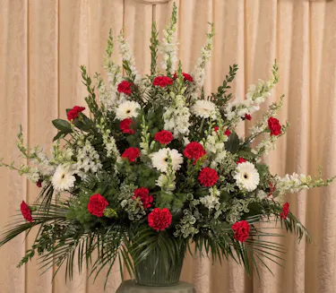  Red & White Remembrance Mache Basket Sympathy Flowers Columbus Ohio